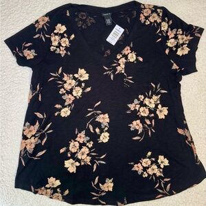 Torrid Black Floral V-Neck Tee